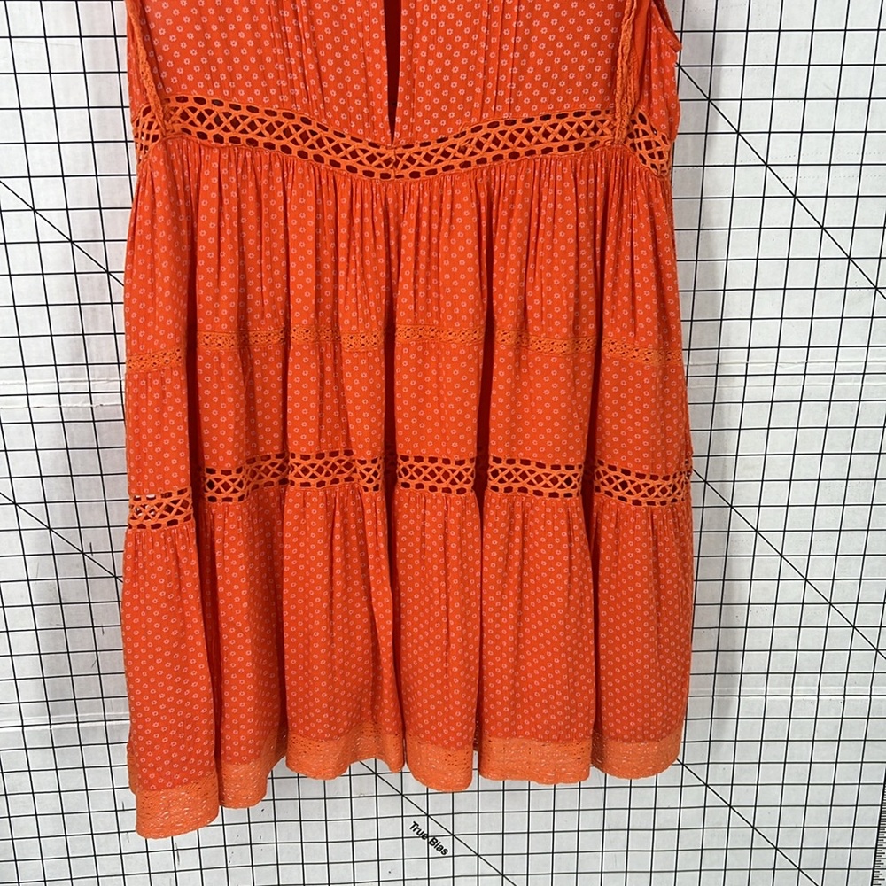 Free People Retro Kitty Crochet Trim Dress Tangerine Orange Small S - Picture 7 of 16